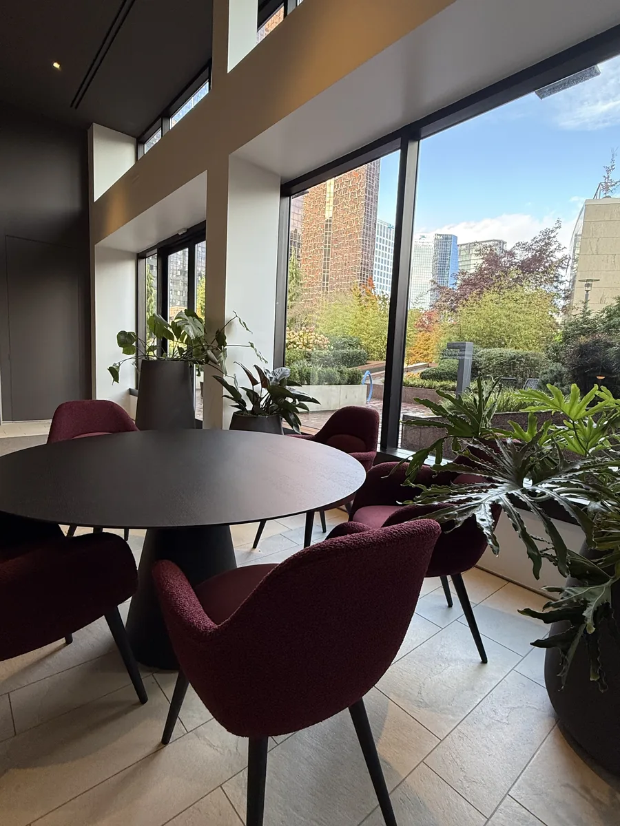 Office lounge with view of Downtown Bellevue skyline